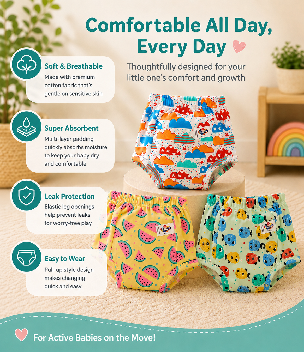 3 pc printed cloth Diapers