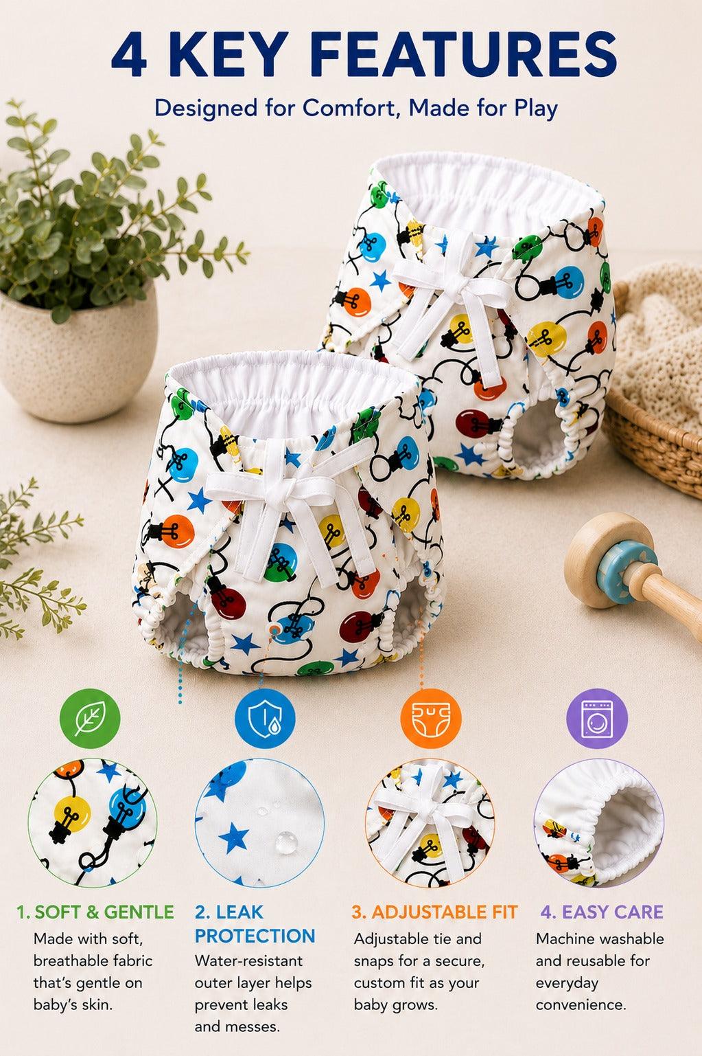 White Printed Reusable Langot