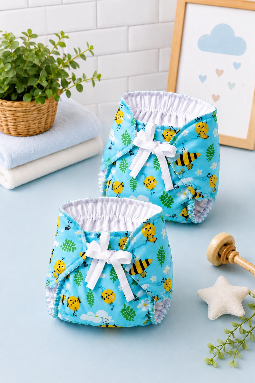 Blue Honey Bee Print Reusable Langot