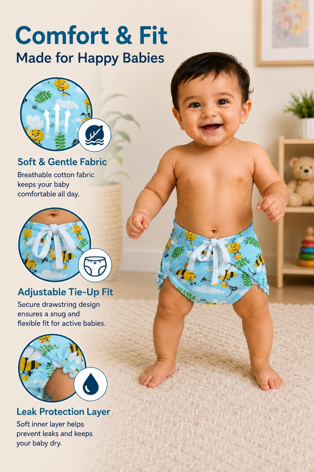 Blue Honey Bee Print Reusable Langot