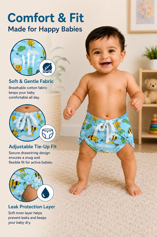 Blue Honey Bee Print Reusable Langot