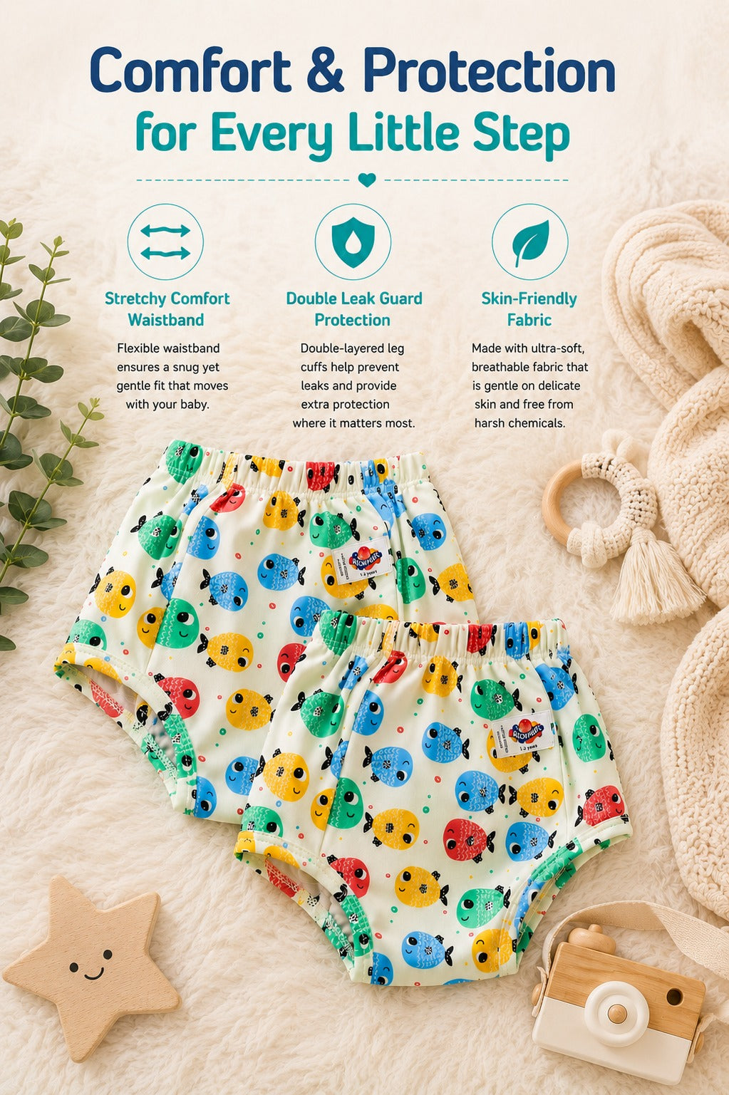 3 pc Printed Reusable Diapers