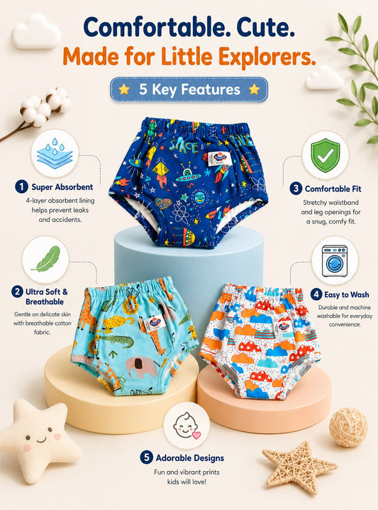 3 pc Printed Reusable Diapers