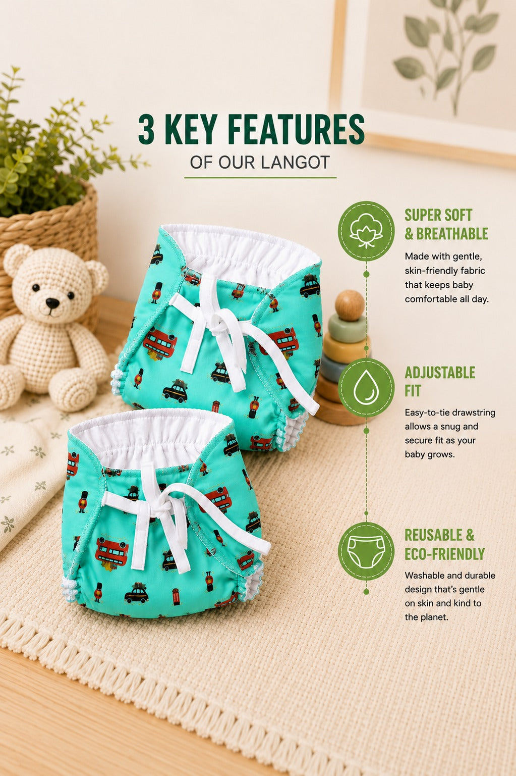 Green Printed Reusable Langot